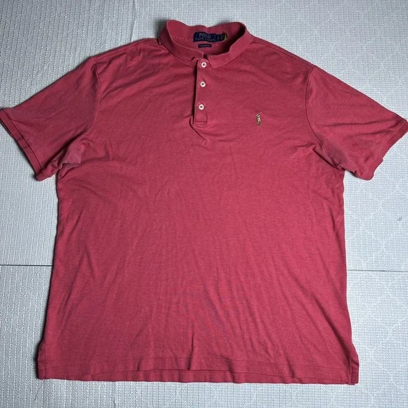 Ralph Lauren Polo Shirt Men's Large Coral Pink Custom Slim Fit Flesh Pony Soft - Picture 1 of 5